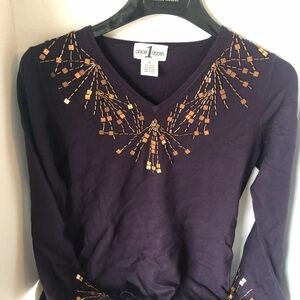 Once Again Purple Long Sleeve Top with Gold Embellishments